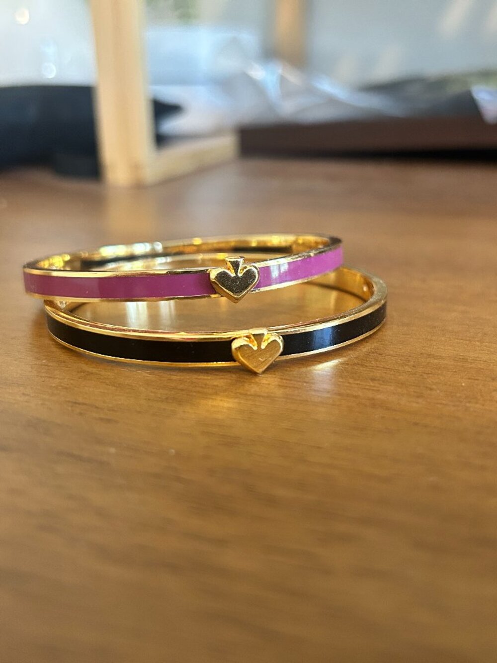 Kate Spade Bangles Set of 2 | Black, Magenta, Gold with Gold Spade Enamel Inlay
